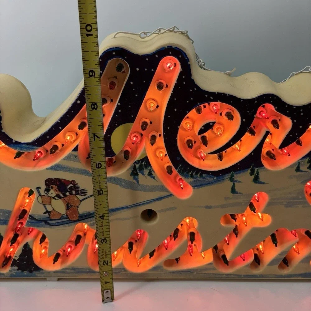 Vtg 1992 Holiday Glow Merry Christmas Lighted Sign 144 Lights 8 functions Works!